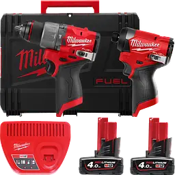 Набір із 2 акумуляторних безщіткових інструментів MILWAUKEE M12 FPP2A2-402X (зарядний пристрій + 2 акумулятори по 4 А·год + кейс)