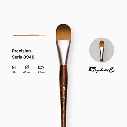 Пензель синтетика овальна Raphael Precision, №36, для акрилу та олії, довга ручка - мініатюра 2
