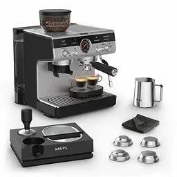 Krups Кофеварка ріжкова Precision+, 3.5л, вдубована кофемолка, ручний капучинатор, 15 бар, чорний-сірий - мініатюра 4