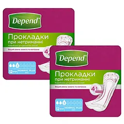 Урологічні прокладки Depend Normal 24 шт. (2 уп. х 12 шт.)