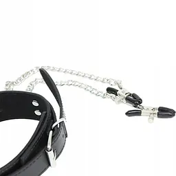Нашийник із затискачами для сосків Fetish Addict Collar With Nipple Clamps, 51,5 см (чорний) - мініатюра 4