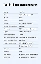 Кабель DisplayPort Vention HGCHI 2.1 16K 60 Гц 3 м сірий (HGCHI) - мініатюра 3