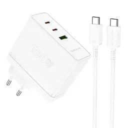 Зарядний пристрій Borofone BN11 USB/2 Type-C PD 100W білий + кабель Type-C to Type-C