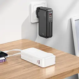 Акумулятор зовнішній Hoco J126 Travel 22.5 W з вбудованим кабелем (US/EU) 10000 mAh білий - мініатюра 8