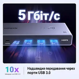 HDMI KVM-перемикач UGREEN CM692 2 ПК 1 монітор 4 USB-пристрої входи HDMI для відео й USB-C (25961) - мініатюра 10