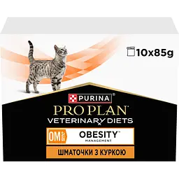 Набір вологий корм для дорослих котів Purina Pro Plan Veterinary Diets OM Obesity Management St/Ox для схуднення з куркою 10 x 85 г