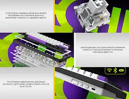 Механічна ігрова клавіатура HATOR HK-60-WV Wireless Hellyberry Switch USB, 2,4 ГГц, Bluetooth 5.3 White-Violet - мініатюра 8