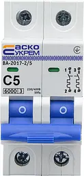 Модульний автоматичний вимикач 2р - 5А - С - ВА-2017 АСКО-УКРЕМ (A0010170037) - мініатюра 2
