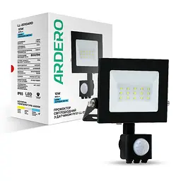 Світлодіодний прожектор Ardero LL-2010ARD 10Вт 6500K з датчиком руху чорний