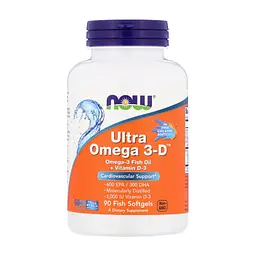 Жирные кислоты Now Foods Ультра Омега 3 и Витамин D, Ultra Omega 3-D, 90 Гелевых Капс (NOW-01663)