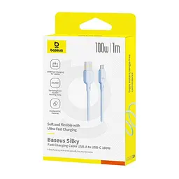 USB кабель Baseus Silky Series USB to Type-C 100W 1m синій P10377703313-00 - мініатюра 2