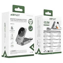 Бездротовий зарядний пристрій ACEFAST E22 Desktop 3-in-1 Wireless Charging holder Metal Gray (6974316284079) - мініатюра 2