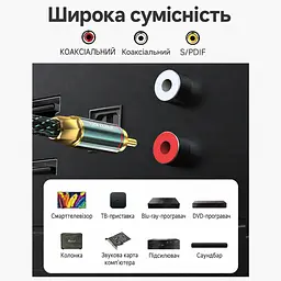 Коаксиальный аудиокабель Vention 8 м тюльпан RCA штекер на RCA штекер для цифрового S/PDIF 75 Ом с двойным экранированием в хлопковой оплётке с посеребрённым проводником OFC с позолоченными разъёмами зелёный (BCTGK) - миниатюра 11