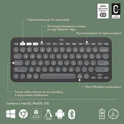 Клавіатура Logitech Pebble Keys 2 K380s Graphite (920-011851) - мініатюра 7