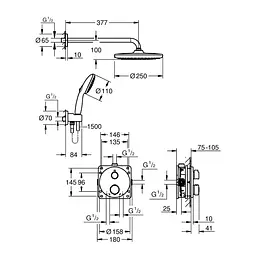Душова система термостатична Grohe QuickFix Precision з Vitalio Start 250 348832430, Чорний матовий - мініатюра 2