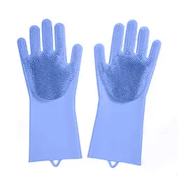 Силіконові багатофункціональні рукавички Magic Silicone Gloves Pink для прибирання, чищення та миття посуду, Kitchen Master Синій 86830