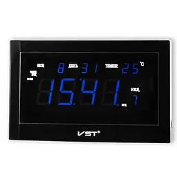Мережевий настільний годинник VST-771T-5 сині цифри + температура + пульт 220В