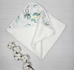 Дитячий рушничок-куточок 80х80 a.l.babybox Морські мешканці Білий - мініатюра 2