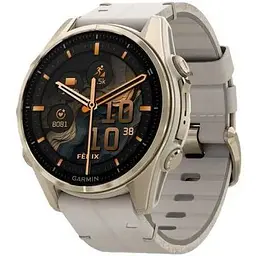 Смарт-годинник Garmin fenix 8 43mm, AMOLED, Saph, SftGldSS/FogGryLeatherBnd, Excl, GPS (010-02903-40)