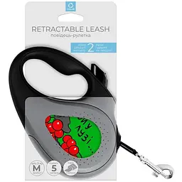 Повідець-рулетка для собак Waudog R-leash, малюнок "Калина", M, до 25 кг, 5 м, світловідбиваюча стрічка чорний - мініатюра 5