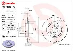 Диск гальмівний вентильований Renault Megane I, Clio I-II, R19 I-II 88-25р Brembo (09.5802.24) - мініатюра 2