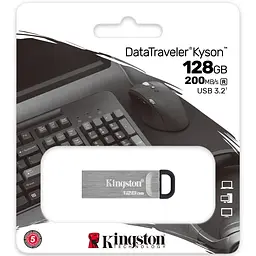 USB Flash Kingston 128GB USB 3.2 Gen 1 DataTraveler Kyson Metal, Silver/Black, Retail - мініатюра 3