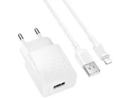 Мережевий зарядний пристрій Borofone BAS71A Source Type-A to Lightning cable White (6941991122583)
