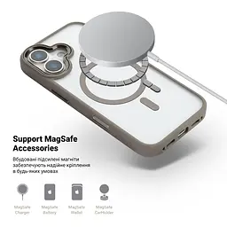 Чехол Apple iPhone 16, Unit MagSafe, серый, прозрачный, магсейф, противоударный, магнитный, панель-накладка с поддержкой MagSafe, с поддержкой беспроводной зарядки, TPU+PC, защита всего корпуса, ударопрочный, ArmorStandart (ARM78703) - мініатюра 4