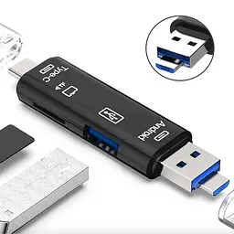 Багатофункціональний адаптер хаб кардрідер 5в1 Type-C Android USB 2.0 Black  - мініатюра 3