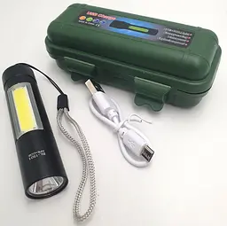 Ручний LED ліхтар мініатюрний ліхтарик акумуляторний з бічним COB світильником USB зарядка Bailong BL 1501 XPE+COB