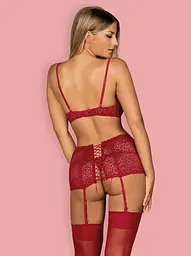 Комплект білизни Obsessive Lividia S/M бордовий - мініатюра 4