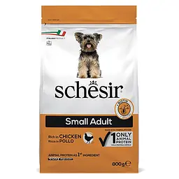 Сухий монопротеїновий корм Schesir Dog Small Adult Chicken Шезір для дорослих собак малих порід з куркою 800 г (ШСВМК0.8)