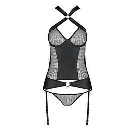 Сітчастий комплект корсет з халтером знімні підв'язки та трусики Passion Amanda CorSet black L/XL - мініатюра 5