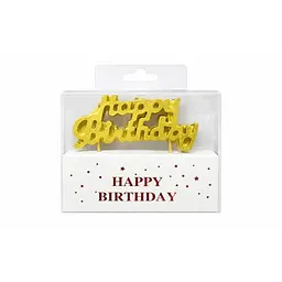 Свічка для торта «Happy Birthday» декоративний напис золота, фігурна святкова свічка, яскравий неоновий декор для дня народження