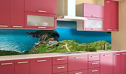 Вініловий кухонний фартух Happy Pocket Зелене узбережжя наклейка для кухні ПВХ Море Блакитний 60х300 см Z181416 - мініатюра 2