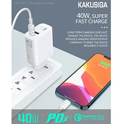 Зарядний пристрій для смартфона Kakusiga KSC811 dual port 40W QC3.0 + кабель 3А - мініатюра 3