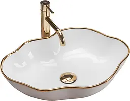 Умивальник Rea Pearl 51,5x37,5 gold edge (REA-U0696), Глянцева