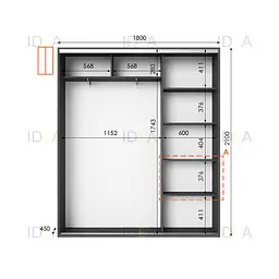 Шафа-купе Idea серія 5 180 x 45 x 210 см Антрацит Дзеркало - мініатюра 2