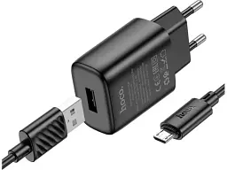 Мережевий зарядний пристрій Hoco C134A microUSB cable Black (6942007621335) - мініатюра 2