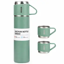 Набір подарунковий Hot&Cold термос з 3 кружками / 500 мл / вакуумний / туристичний / дорожній / зелений