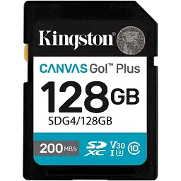 Карта пам'яті Kingston SDXC, 128Gb Canvas Go! Plus, Сlass10 UHS-I U3 V30, до 200 МБ/с (SDG4/128GB)