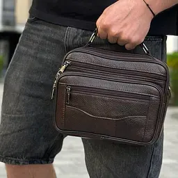 Чоловіча шкіряна сумка барсетка 23х19х7, месенджер через плече з коричневою ручкою BEXHILL 61881B 230 мм - мініатюра 2