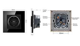 Розетка з заземленням SIXWGH та USB-портами Чорний (WH034B) - мініатюра 2