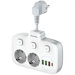 Фільтр мережевий СolorWay 0.025 м White 2xРозетки 220V 3xUSB 1xType-C 10 A до 2.5 кВт USB Auto ID QC3.0 PD (CW-CHE24PDW)