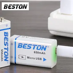 Акумулятор крона Beston 650mAh 9V Li-ion microUSB - мініатюра 3