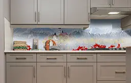 Вініловий кухонний фартух Акварельний Замок наклейка для кухні ПВХ гори Природа Блакитний Happy Pocket Z181560 - мініатюра 2