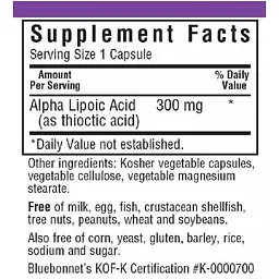 Альфа-ліпоєва кислота Bluebonnet Nutrition 300 мг 30 вегетаріанських капсул - мініатюра 3