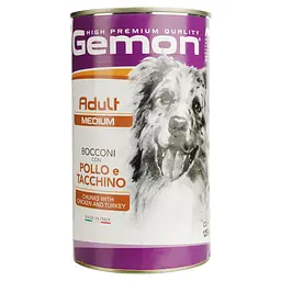 Вологий корм Gemon Dog Wet Medium Adult шматочки з індичкою та куркою, 1,25 кг (70387927) - мініатюра 3