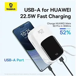 Зовнішній акумулятор Baseus Qpow Pro+ 20000mAh 22.5W із вбудованим кабелем USB-C білий P10067103213-00 - мініатюра 6