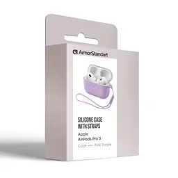 Силіконовий чохол для навушників Apple AirPods Pro 3, Silicone Case with straps, фіолетовий, захисний чохол з ремінцем, ультратонкий і легкий, повний захист, з підвіскою, м"який силікон, ArmorStandart (ARM88298) - мініатюра 2